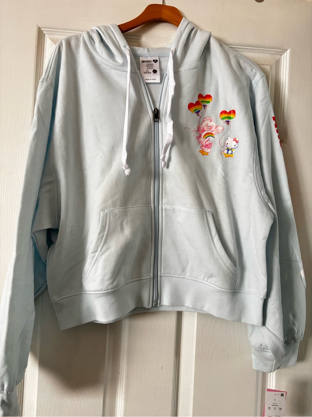 Juniors Hello Kitty and Friends x Care Bears Light Blue Zip-Up Hoodie